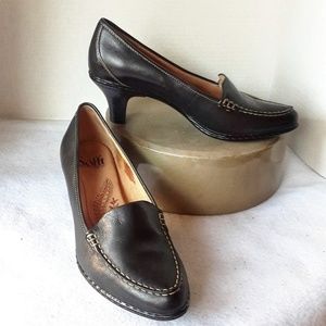 Sofft Black Leather Heel Loafers
